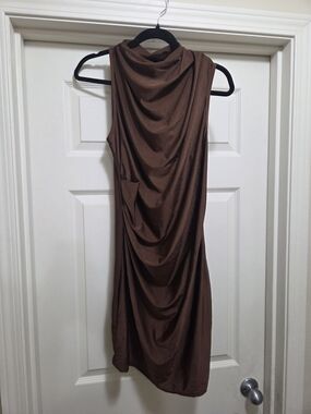 Sleeveless Draped Brown Dress